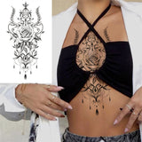 Qfdian  Realistic Fake Peony Temporary Tattoos For Women Girl Black Rose Elephant Flower Tattoo Sticker Tiger Anemone Tatoos Half Sleeve