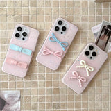 Qfdian INS Korea Pink Bow Knot Phone Case For Iphone 16ProMax 14Pro 15ProMax 13 14 15 16 Pro Max 16Pro Cover Shockproof Fundas