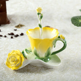 Qfdian Chinese Colorful Ceramic Coffee Cup Saucer Enamel Flower Mug Wedding Gift Creative Afternoon Camellia Tea Cup Breakfast Milk Mug