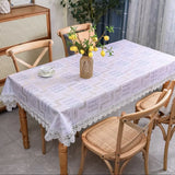 Qfdian  Nordic PVC Printing Tablecloth Washable waterproof oil-proof anti-ironing light luxury high-grade lace lace household tablecloth
