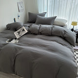 Qfdian Solid Bed Linen Cotton Bedding Set with Sheet Duvet Cover Pillowcase Single Couple Bedsheet King Queen Double Twin Size