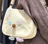Qfdian Luxury Design Fashion All Match Button Handbags Women Y2k Office Lady Sweet Shoulder Bag Kawaii Star Embroidery Crossbody Bags