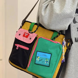 Qfdian  Japanese Y2k 16 Inch Laptop Bags Contrast Color Patchwork High-capacity Women's Handbags Harajuku Grunge Shoulder Underarm Bag