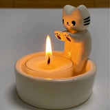 Qfdian Cute Kitten Candle Candlestick Cartoon Cat Aromatherapy Candle Holder Durable Birthday Gift Ornament