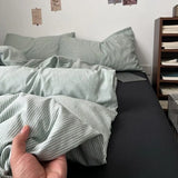 Qfdian  ‌Ins Nordic Bedding Set Plaid Striped Duvet Cover Set Soft Flat Sheets Set 2 Pillowcases Single Twin Full Queen Size Simple Style
