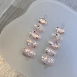 Qfdian 10Pcs New Shiny Handmade Press On Nails Short Ballet False Nails Full Cover Cat Eye Glitter Design Manicure Wearable Nail Tips