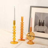 Qfdian Nordic Orange Glass Taper Candle Holder Creative Home Decor Wedding Party Dinner Candlelight Decoration Living Room Candlestick