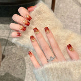 Qfdian 10Pcs Handmade Press on Nails French Short Ballet Fake Nails Colorful Edge Rhinestone Design Cute False Nail Full Cover Nail Tip