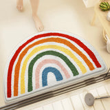 Qfdian  Ins Style Rainbow Bathroom Floor Mat Shower Room Absorbent Foot Mat Bathroom Door Mat Semi-circle Non-slip Bath Carpet