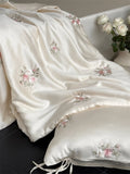 Qfdian 60S Lyocell Bamboo Fiber Flower Embroidery Summer Quilt Bedding Set Soft Silky Thin Comforter Blanket With Bed Sheet Pillowcases