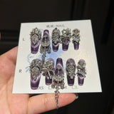 Qfdian 10Pcs High Quality Handmade Press on Nails Rhinestone Color-Block Inlay Internet Celebrity Nail Art Sweet And Cool Girl Style