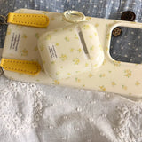 Qfdian Korea Cute Full Yellow Flower Gloss Soft Protection Case For Apple AirPods 1 2 3 4 Pro 2 Cover Shockproof Funda With Keychain