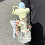 Qfdian  Cute Bow Flower Tea Glasses With Straw Bottle Cold Coffee Cups Women Glass Tumbler Juice Milk Tea Water Separation Drinkware Cup