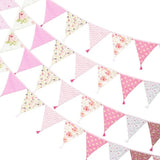 Qfdian  10.8Ft Cotton Triangle Bunting Banner 12pcs Floral Fabric Pennant Flag with Tassels, Double Side Triangle Banner Garland for We