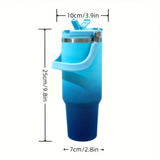 Qfdian  900ML Gradient Straw Thermos Bottle Portable Car Coffee Mug Cup Cold and Hot Stainless Steel Thermal Water Bottle with Handle