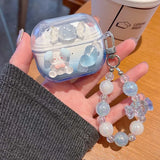 Qfdian  Gradient Cute Bow DIY Flower Earphone Case Crystal Pendant For Samsung Galaxy Buds 2 3 Pro Live FE Cover Earbuds Accessories