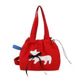 Qfdian  Casual All Match Ins Shoulder Handbags Kawaii Cute Cartoon Flocking Dots Top-Handle Bags Women Sweet Y2k Aesthetic Mini Clutches
