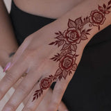 Qfdian  Red Rose Henna Temporary Tattoo Sticker, Hand-Painted Floral Design, Long-Lasting Party Body Art