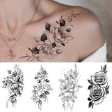 Qfdian  Waterproof Temporary Tattoo Sticker Flowers Roses Lilies Peonies Geometric Patterns Body Art Arm Fake Tattoos Sleeve Women Men