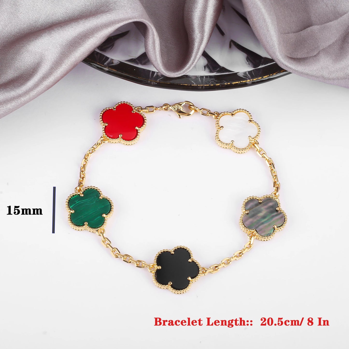 Classic 10 Colors 15mm Five-Leaf Flower Bracelet Simple Lucky Gold Silver Women'S Bracelet For Daily Wear Jewelry