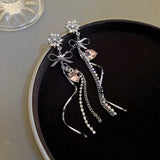 2024 New Fashion Long Tassels Sweet Heart Drop Earrings Joker Fine Bowknot Modelling Trend Women Dangle Earrings Jewelry