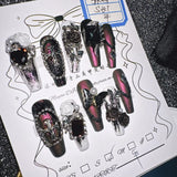 Qfdian 10Pcs High Quality Handmade Press on Nails Mihai Matte Darkening Niche Style Spicy Girl Nail Drill Decoration
