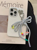 Qfdian Colorful summer leather fundas for iphone 15 pro max 13pro 14pro 15promax 12 14 13 ins bowknot rope pendant simple phone case