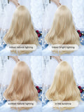 Qfdian 24Inch European Blonde Synthetic Wigs With Bangs Medium Wavy Hair Wig For Women Daily Use Cosplay Drag Queen Heat Resistant