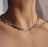Qfdian  Y2K personalized hollow out love thorn necklace, suitable for daily wear, gift for friends at holiday parties