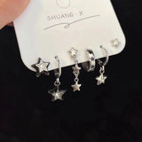 Qfdian  Goth Trendy Red Crystal Star Earring Set For Women Men Vintage Aesthetic Heart Pentagram Pendant Earring Y2K Jewelry Accessories