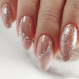Qfdian  24Pcs Mid-length Almond Ballet False Nails Simple Cat Eye Design Press on Fake Nail Wearable Full Cover Nail Tips Manicure Tools