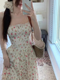 Qfdian  Elegant Women's Retro Printed Medium Length Dress Summer Fashion Beach Party Y2k Slim Fit Women Versatile Lace Suspender Dress