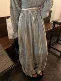 Qfdian  Embroidered Plaid Wide Leg Pants Women's Loose Elastic Waist Casual Trousers Korean Fashion Casual Pocket Straight Pants