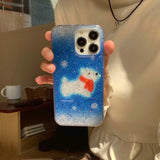 Qfdian Winter scarf puppy shiny fundas for iphone 15pro 14promax 13 15 16 14 pro max 13promax blue gradient anti-fall rope phone case