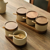 Qfdian Modern Ceramic Seasoning Jar Set Home Sugar Salt Chili Jar with Lid Food Storage Box Kitchen Seasoning Box Kitchen Container New