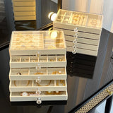 Qfdian  3/5Layer Flannel Jewelry Box Earring Necklace Ring Boxes Jewelry Dustproof Tabletop Organizers Multifunctional Storage Box Gifts