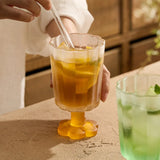 Qfdian  225ml French Style Drinkware Glass Cup Petal Wine Glass Household Short Footed Cocktail Ice Cream Cup Dopamine Drinking Utensils