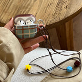 Qfdian Korea Fashion Brown Plaid Splicing Pattern Retro Neck Lanyard Shockproof Protection Case For AirPods 4 3 2 1 Pro 2 Earphone Case