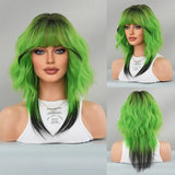 Qfdian  Long Wavy Brown Wig for Women Daily Cosplay Party Overhead Dyeing Wavy Wigs Synthetic Wigs Heat Resistant Wig With Bang