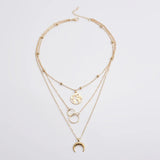 New Fashion Retro Moon World Map Circle Pendant Multilayer Gold Color Necklace Party Charm Jewelry Accessories For Women Gift