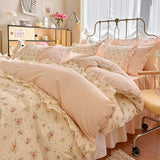 Qfdian 3pcs 100% Cotton Duvet Cover Set (1*Duvet Cover + 2*Pillowcase, Without Core), Korean lace Bedding Set, Soft Comfortable