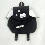 Qfdian  Japanese Sweet Kawaii Wings Backpack Y2k Aesthetic Fashion Plaid Women Schoolbags Casual All Match Ins Star Backpacks Streetwear
