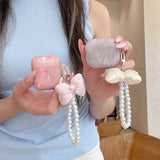 Qfdian INS Korea Bow Knot Pearl Pendant Chain Earphone Case For Airpods Pro3 1 2 3 4 Cover Soft For Air Pods Pro Pro2nd Fundas