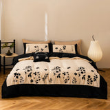 Qfdian  Rose Flowers Embroidery Luxury Bedding Set 600TC Egyptian Cotton Queen King Duvet Cover Flat Bed Sheet Pillowcases 4Pcs