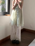 Qfdian  Lace Hollow Out Y2k Aesthetic Casual Trousers New Summer Loose Pants Women Vintage High Waist Thin Embroidery Flower Pant
