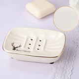 Qfdian  Nordic ceramic double-layer drain soap box home hotel bathroom accessories storage decorative supplies green white soap dish 1Pc