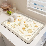 Qfdian  Diatomaceous Earth Absorbent Kitchen Mat Quick Dry Dish Pad Non Slip Countertop Protector Washable Reusable Easy Clean Home Use