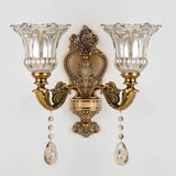 Qfdian European Style Retro Crystal Glass Wall Lamp Dual Head Living Room Bedroom Bedside Lamp Corridor Corridor Wall Lamp