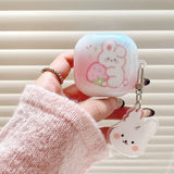 Qfdian  Rose Red Marble Pattern 3D Love Heart Cute Bear Pendant Earphone Accessories Case For Galaxy Buds Pro 2 Live Protection Cover