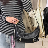 Qfdian Korean Ins Belt Office Lady Underarm Bag Vintage Pu Y2k Aesthetic Fashion Shoulder Bags All Match Casual Women Handbags Trendy